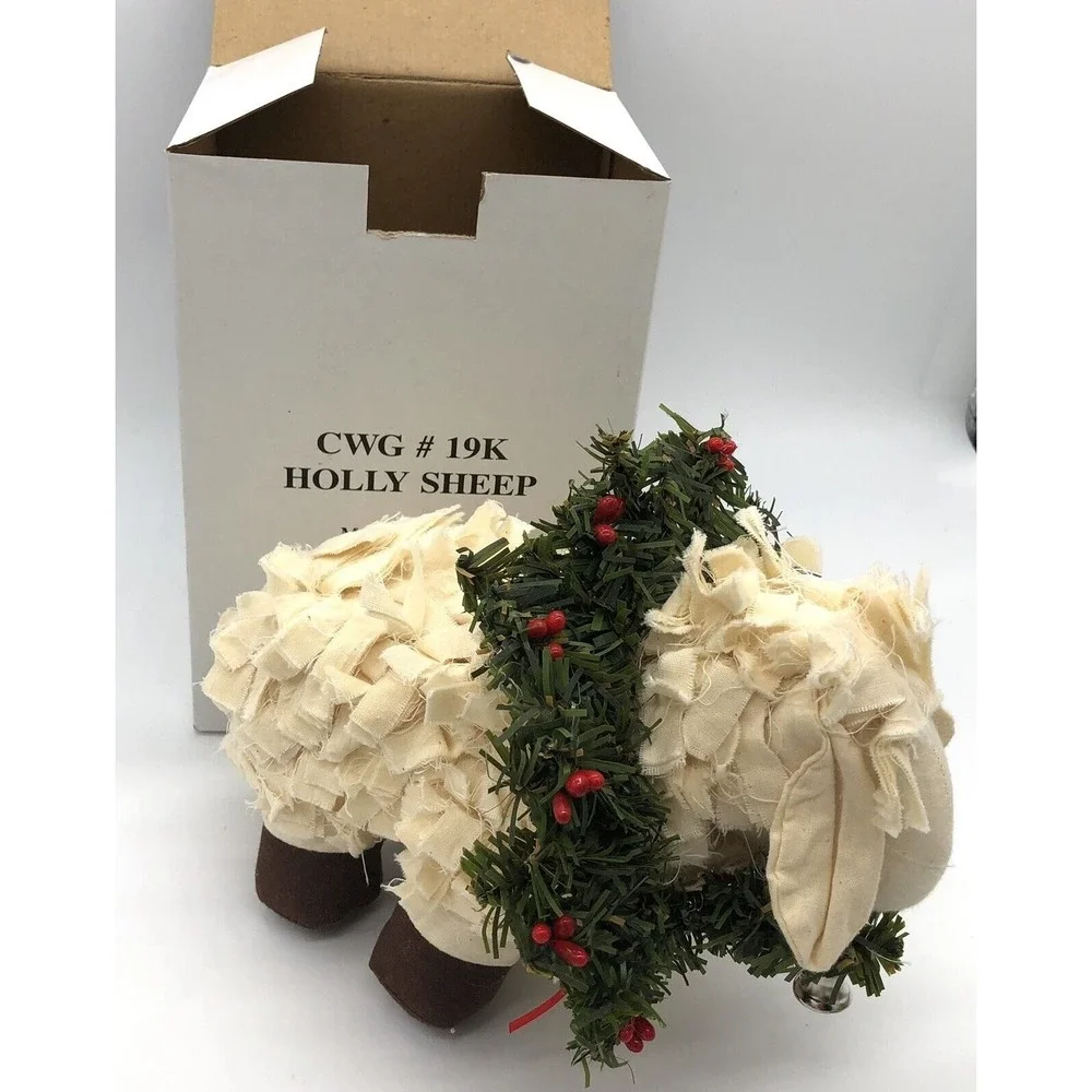 Stuffed Rag Cotton Sheep Lamb Figure Plus Christmas Decor New! + 3 Sheep Friends